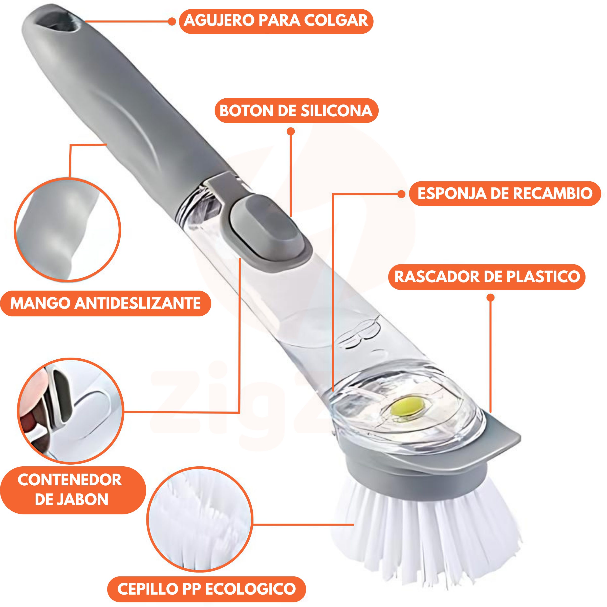 Cepillo de Cocina Con Dispensador de Jabon Liquido