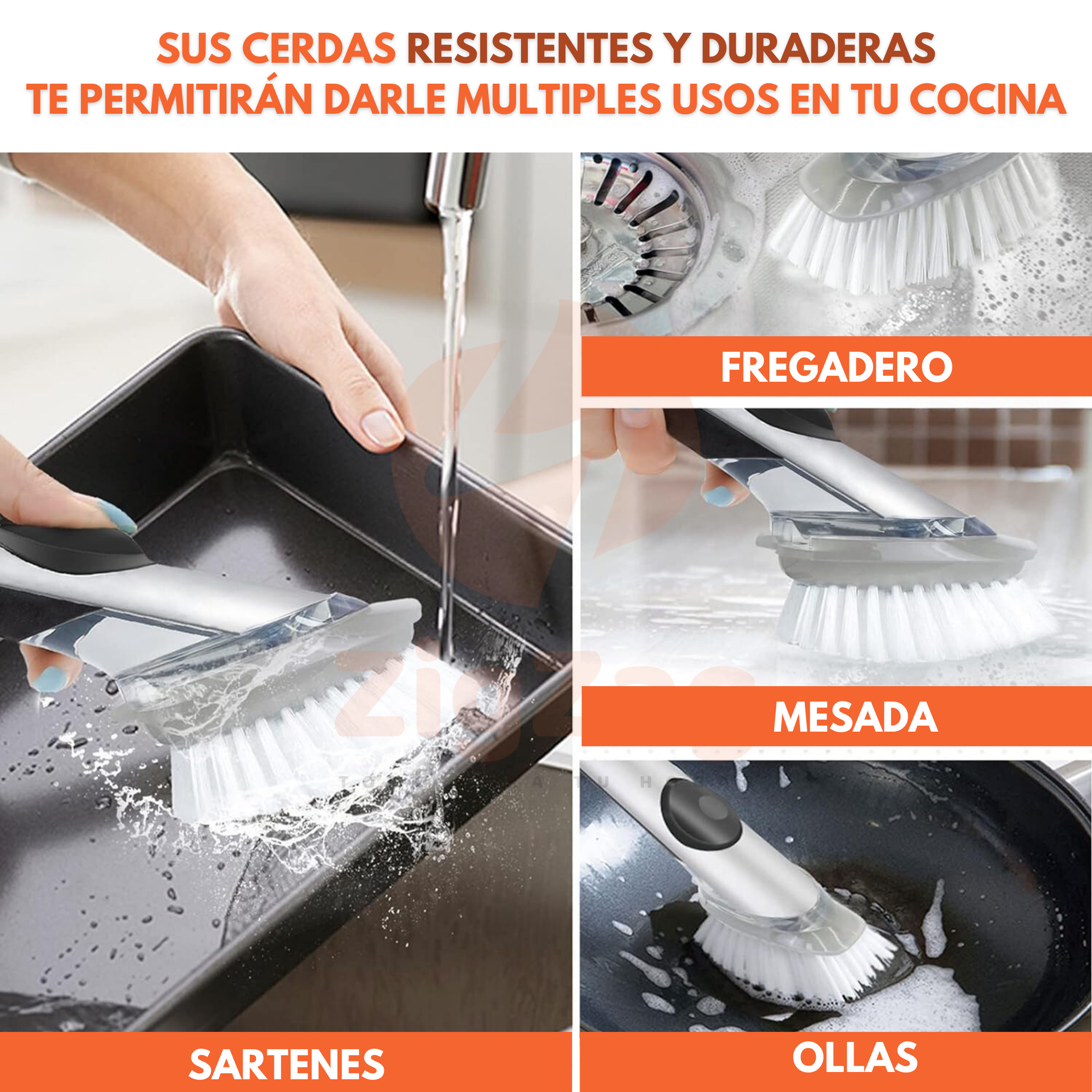 Cepillo de Cocina Con Dispensador de Jabon Liquido