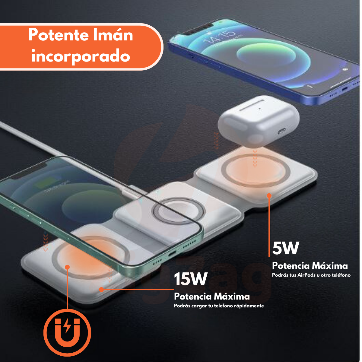 Cargador Inalámbrico 3 en 1 (Iphone, AirPods, SmartWatches)