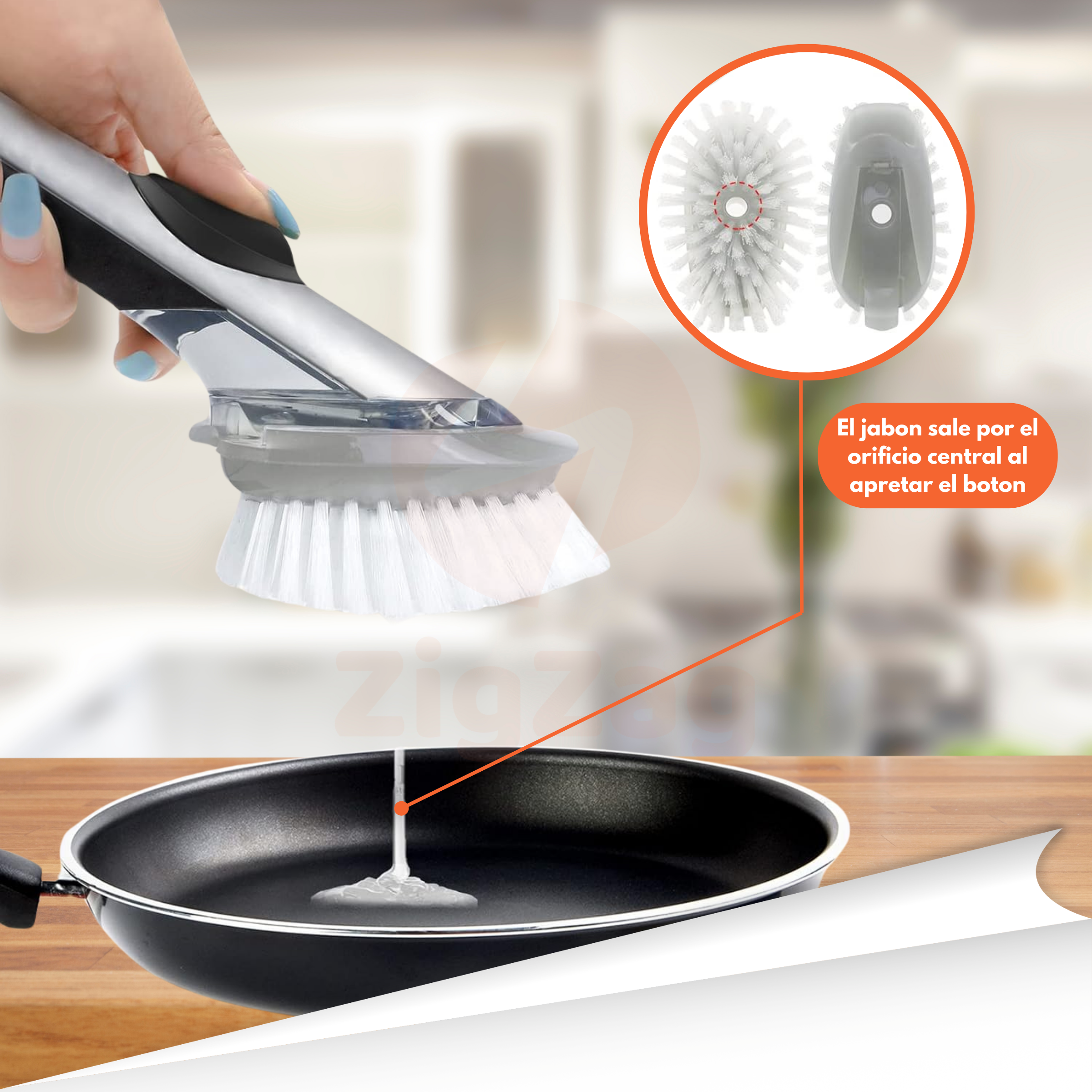 Cepillo de Cocina Con Dispensador de Jabon Liquido