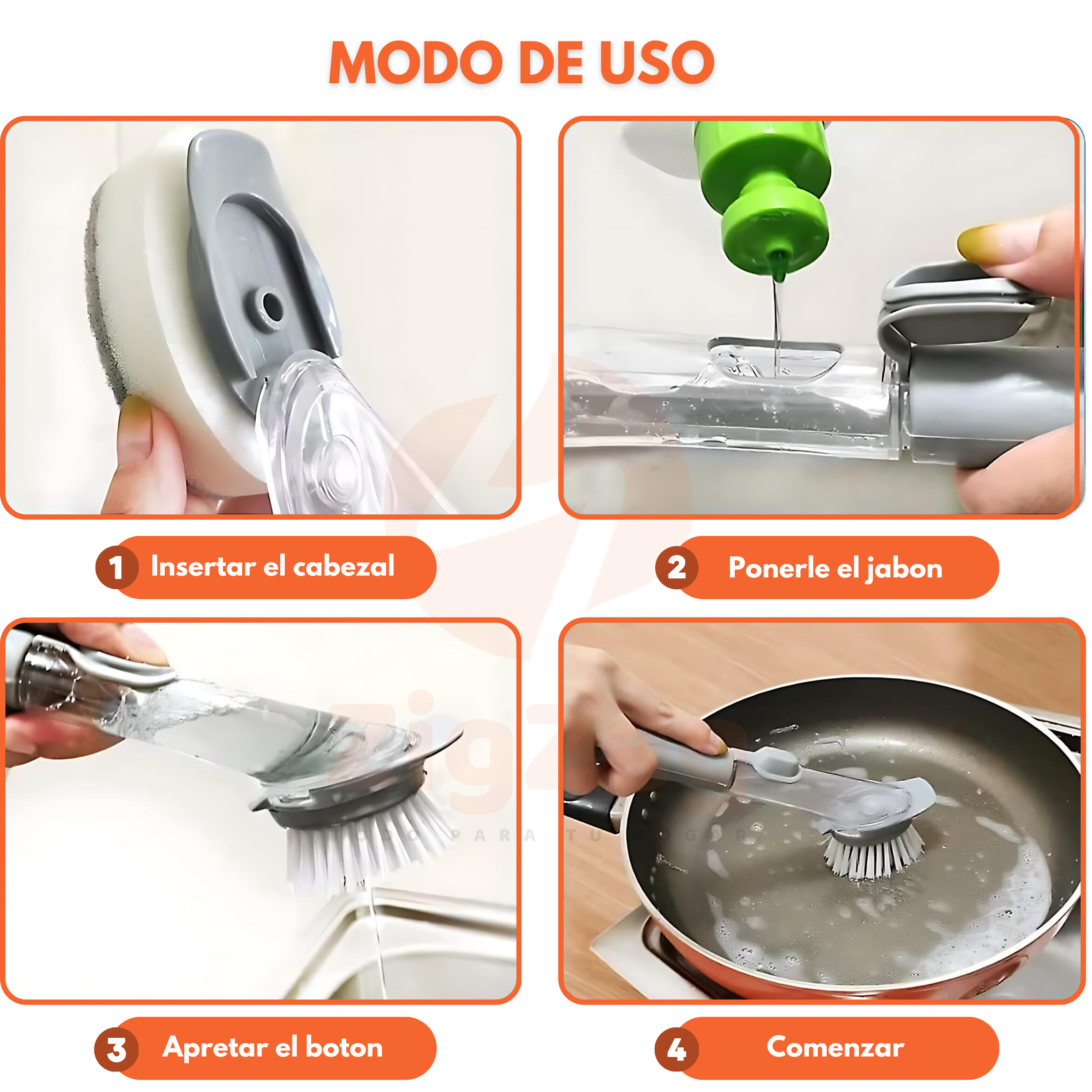 Cepillo de Cocina Con Dispensador de Jabon Liquido